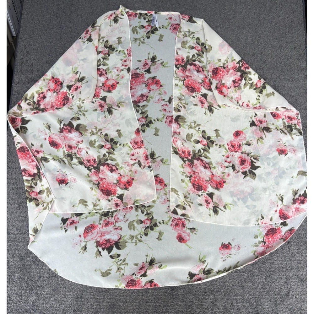 Live 4 Truth Kimono Cardigan Women's Medium White Floral Print Sheer Chiffon